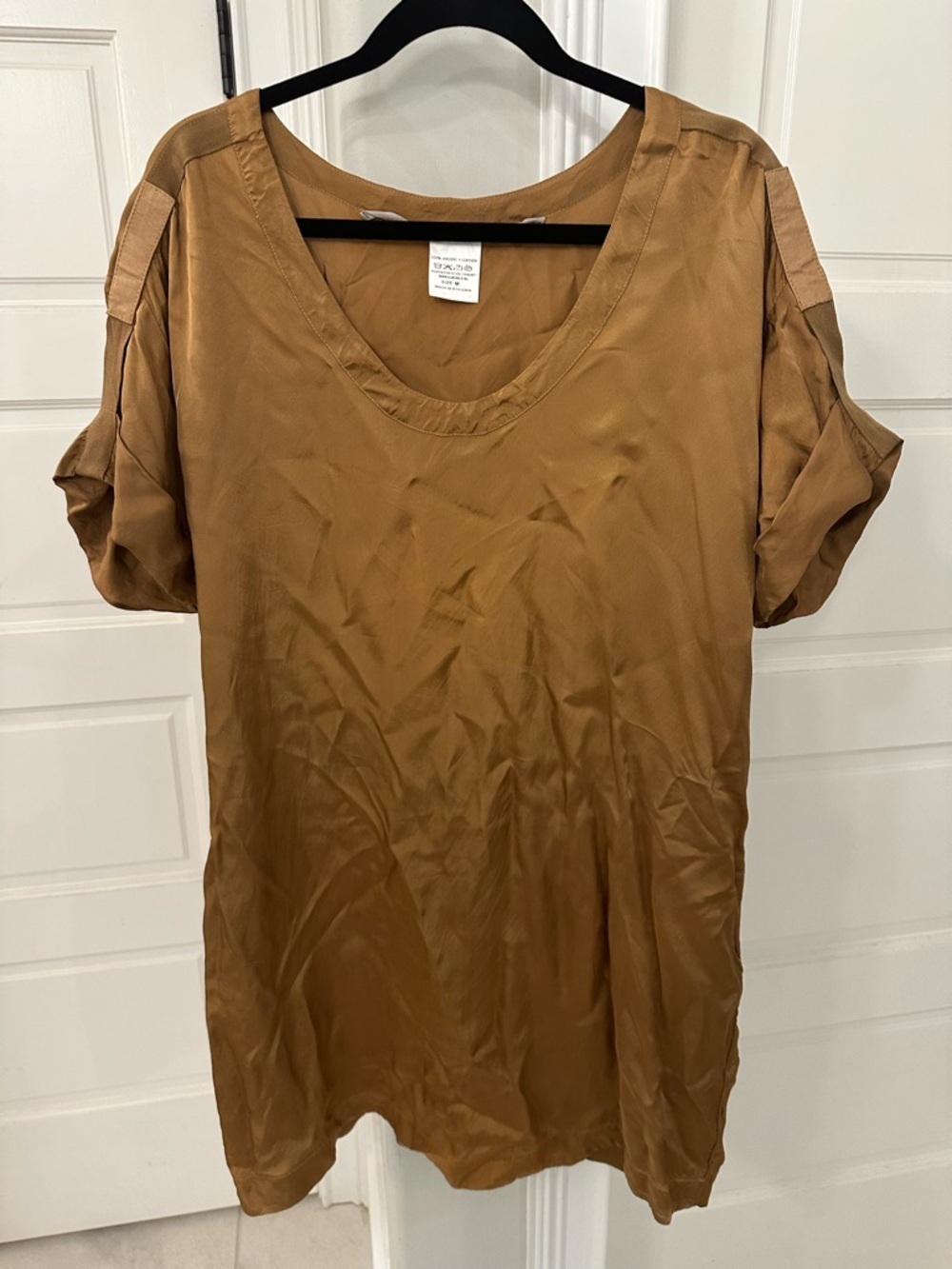 NWOT Humanoid Sister Viscose Leather Minimalist Midi Dress Camel Size M Pockets